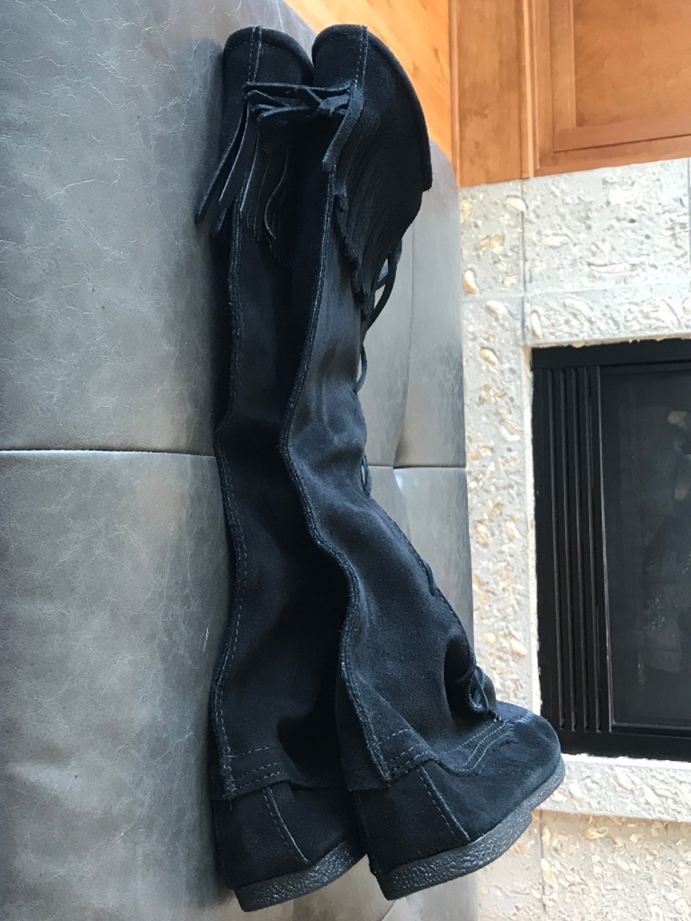FESTIVAL 🔥 COWBOY CORE 1929 FRINGE KNEE HIGH BLACK SUEDE BOOTS - Picture 11 of 13